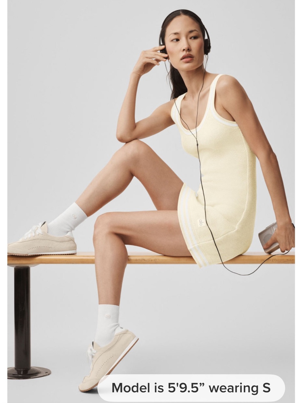 ALO Yoga oatmeal/white trim club Knit Tank Dress